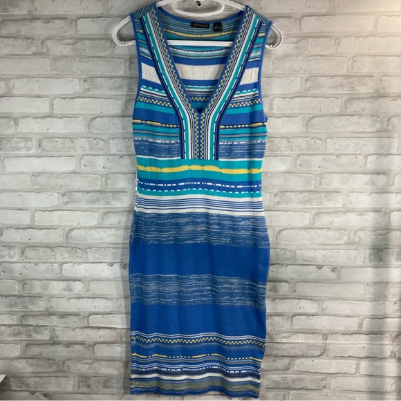 Venus Blue and Teal Striped Sweater Dress Size S - Picture 3 of 15